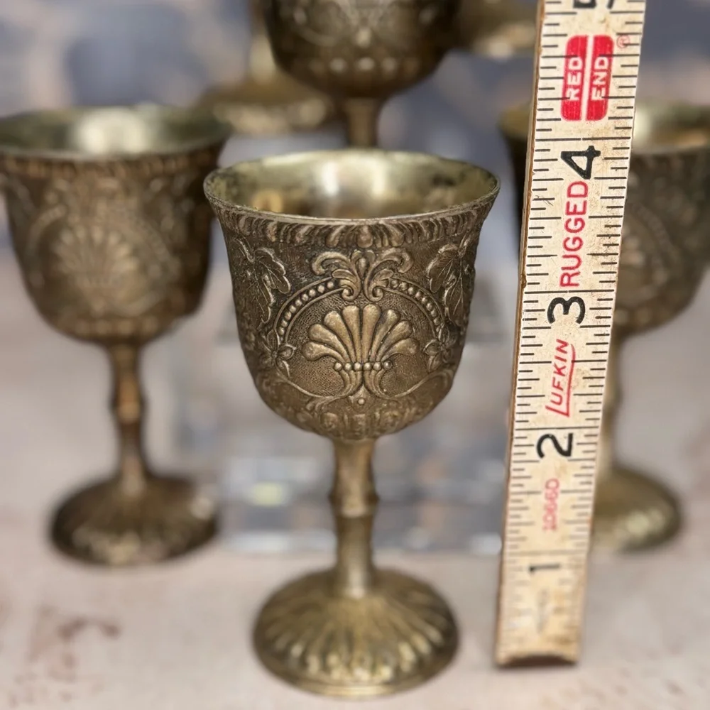 Set of 6 Vintage Silver Plated Goblets Ornate Floral Japan